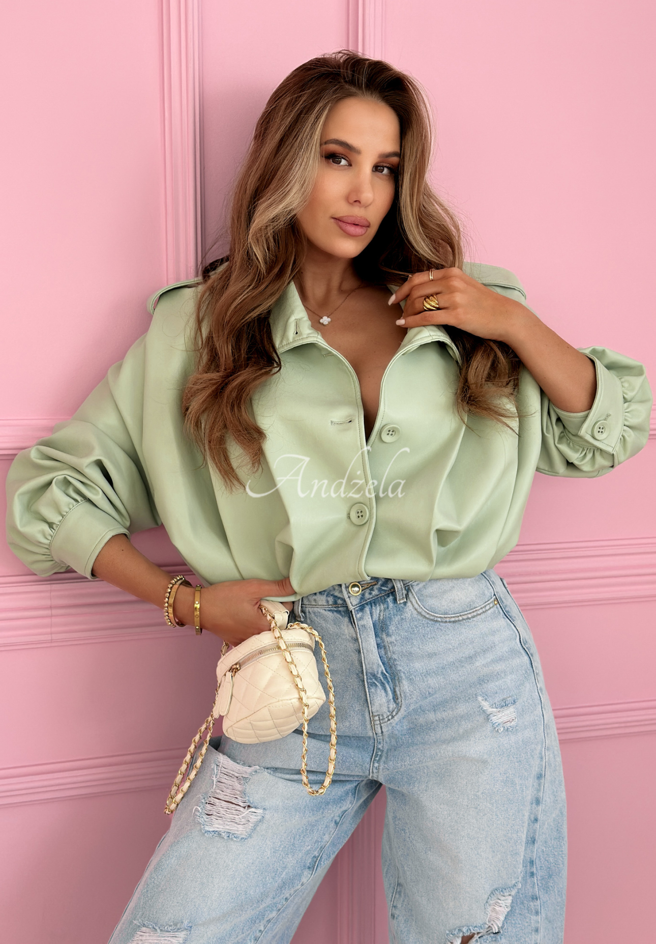 Geacă scurtă din imitație de piele cu guler Valleria