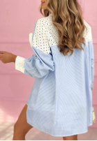 Ażurowa Cămașă w paski z różą Blue Rose niebiesko-albă