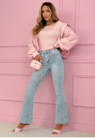 Pantaloni din denim dzwony z haftami Nerelle albastru deschis