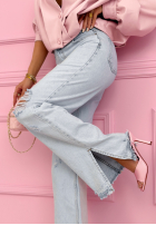 Pantaloni din denim mom fit z przetarciami Ivette albastru deschis