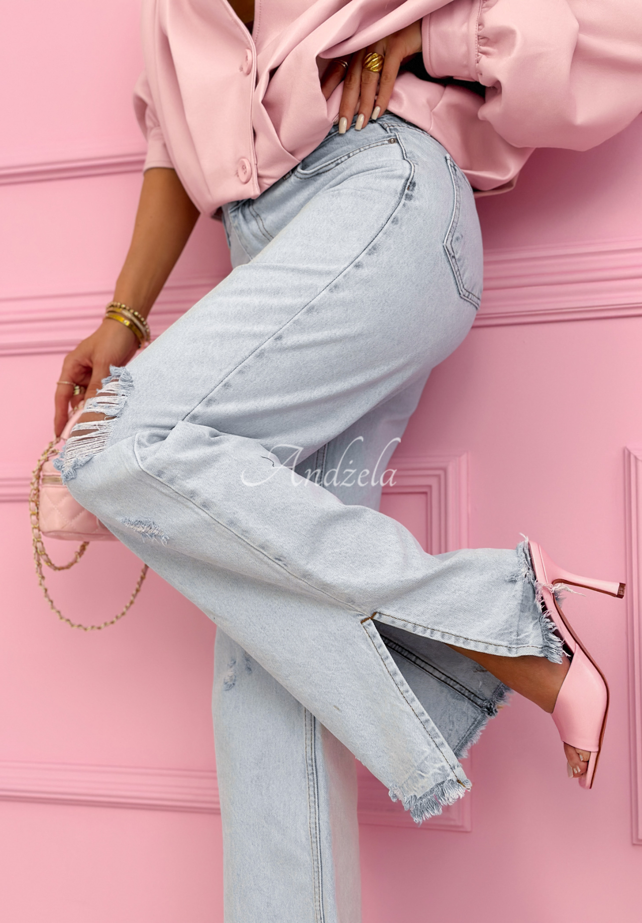 Blugi wide leg cu abraziuni Ivette