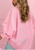 Cămașă w kratę z bufkami i koronką Dolores roz