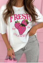 Tricou z nadrukiem Fresh Strawberries Alb
