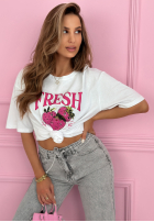 Tricou z nadrukiem Fresh Strawberries Alb