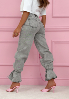 Pantaloni din denim mom fit z wiązaniem Annora albastru deschis