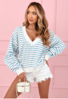 Pulover w paski z dekoltem Naomi biało-galbene