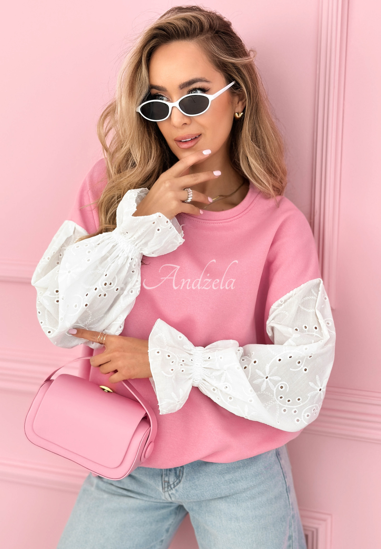 Hanorac din bumbac cu mâneci ajurate Leonora