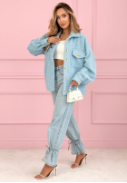 Scurtă Geacă sherpa kożuszek Anyana albastru azuriu