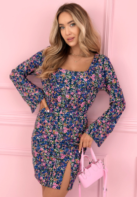 Rochie mini florală cu decolteu și viscoză Florina