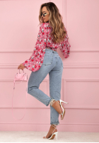 din denim Pantaloni mom fit z paskiem Valerio albastru deschis