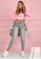 Pantaloni din denim mom fit Wait Here jasnoszare