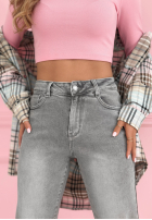 Pantaloni din denim mom fit Wait Here jasnoszare