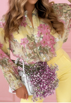 Kwiecista Bluză ze stójką Flower Blossoms błękitno-galben