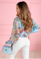 Kwiecista Bluză z wiązaniem Marielle albastru azuriu