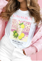 Tricou z nadrukiem Cachaca Lemon biało-albastru azuriu