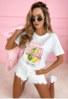 Tricou z nadrukiem Cachaca Lemon biało-albastru azuriu