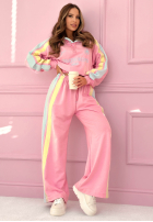 Compleu de trening z nadrukiem Hanorac i Pantaloni Feel Good roz