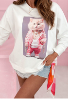 Bluză z nadrukiem i koronką Pinky Kitten albă