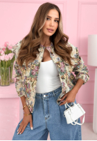 Scurtă żakardowa Geacă bomberka w kwiaty Despite The Rain bej