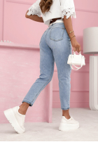 Pantaloni din denim skinny z paskiem Elena albastre