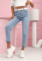 Pantaloni din denim skinny z paskiem Elena albastre