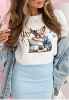 Tricou z nadrukiem Fabulous Doggy biało-albastru