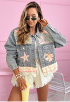 Scurtă din denim Geacă z kolorowymi haftami Solenne albastru deschis
