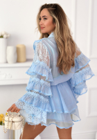 Zwiewny Compleu Cămașă i Fustă z falbankami Blooming Season albastru azuriu