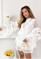 Zwiewny Compleu Cămașă i Fustă z falbankami Blooming Season albastru azuriu