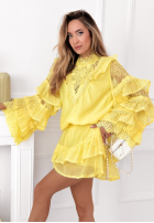 Zwiewny Compleu Cămașă i Fustă z falbankami Blooming Season albastru azuriu