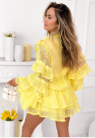 Zwiewny Compleu Cămașă i Fustă z falbankami Blooming Season albastru azuriu