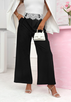 Pantaloni din material wide leg cu dantelă Melodine