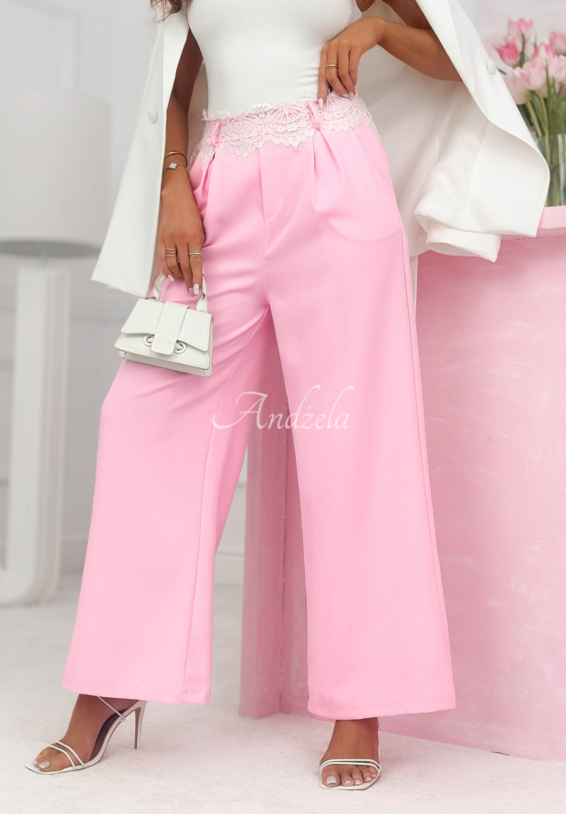Pantaloni din material wide leg cu dantelă Melodine