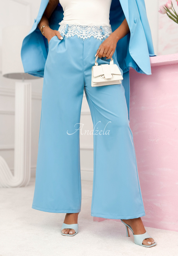 Pantaloni din material wide leg cu dantelă Melodine
