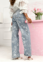 Pantaloni din denim wide leg w kwiecisty print Wildrose albastre
