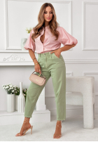 Pantaloni din denim mom fit Gracie de culoarea fisticului