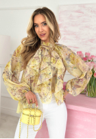 Kwieciska Bluză z wiązaniem i falbankami Blooms On You roz