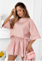 Krótkie kreszowane spodenki o kroju bombki Layla galbenă