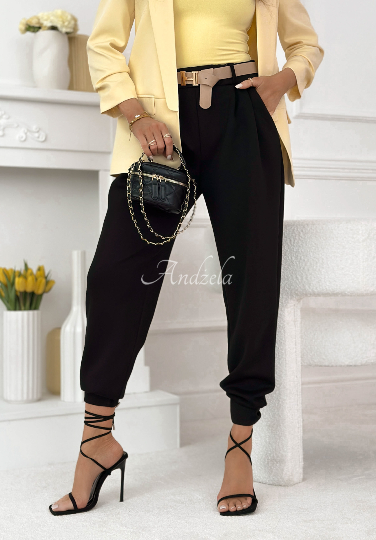 Pantaloni jogger din viscoză cu curea I Chose It