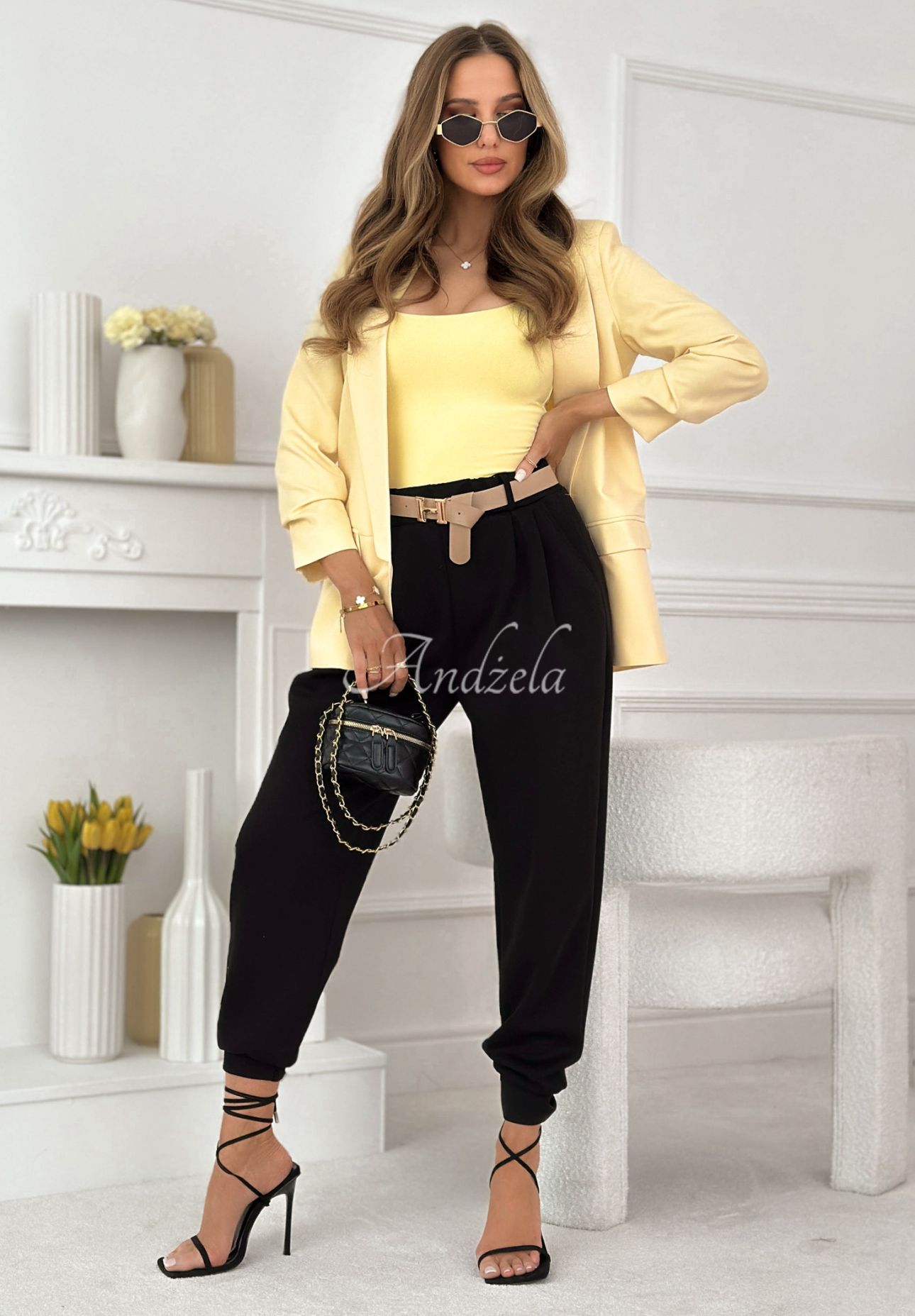 Pantaloni jogger din viscoză cu curea I Chose It