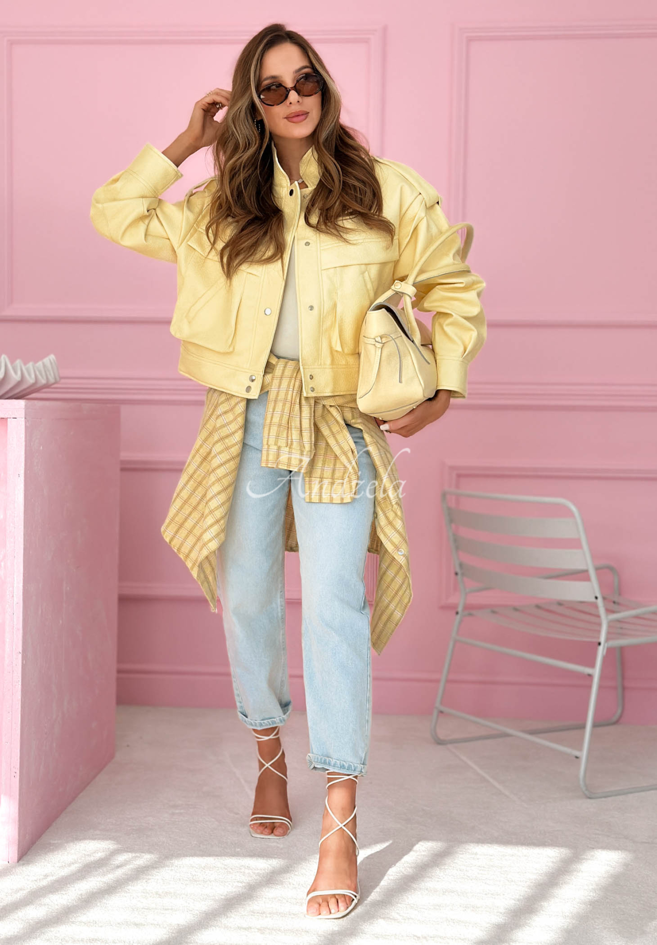 Geacă scurtă din piele cu guler Jolie