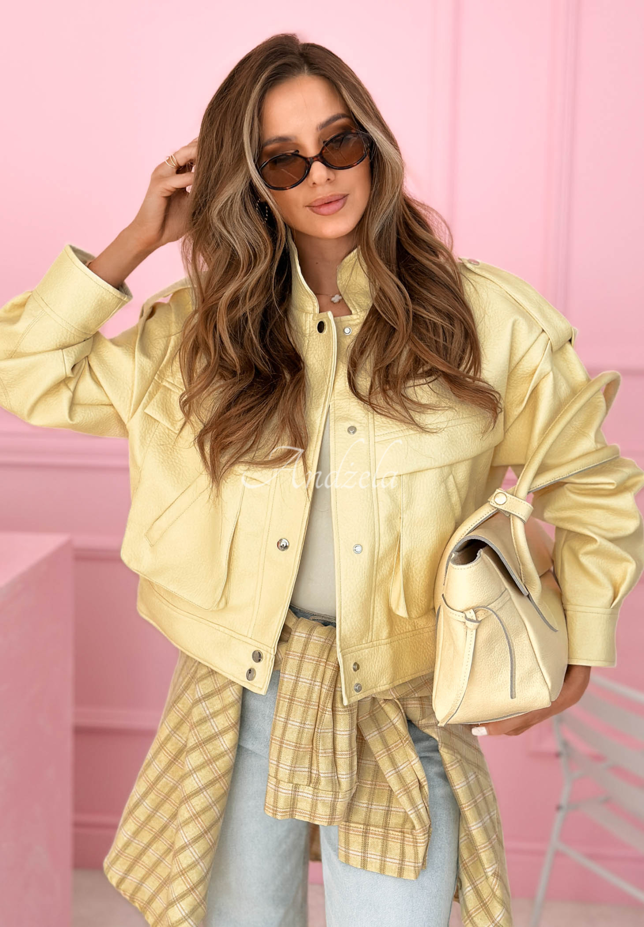 Geacă scurtă din piele cu guler Jolie