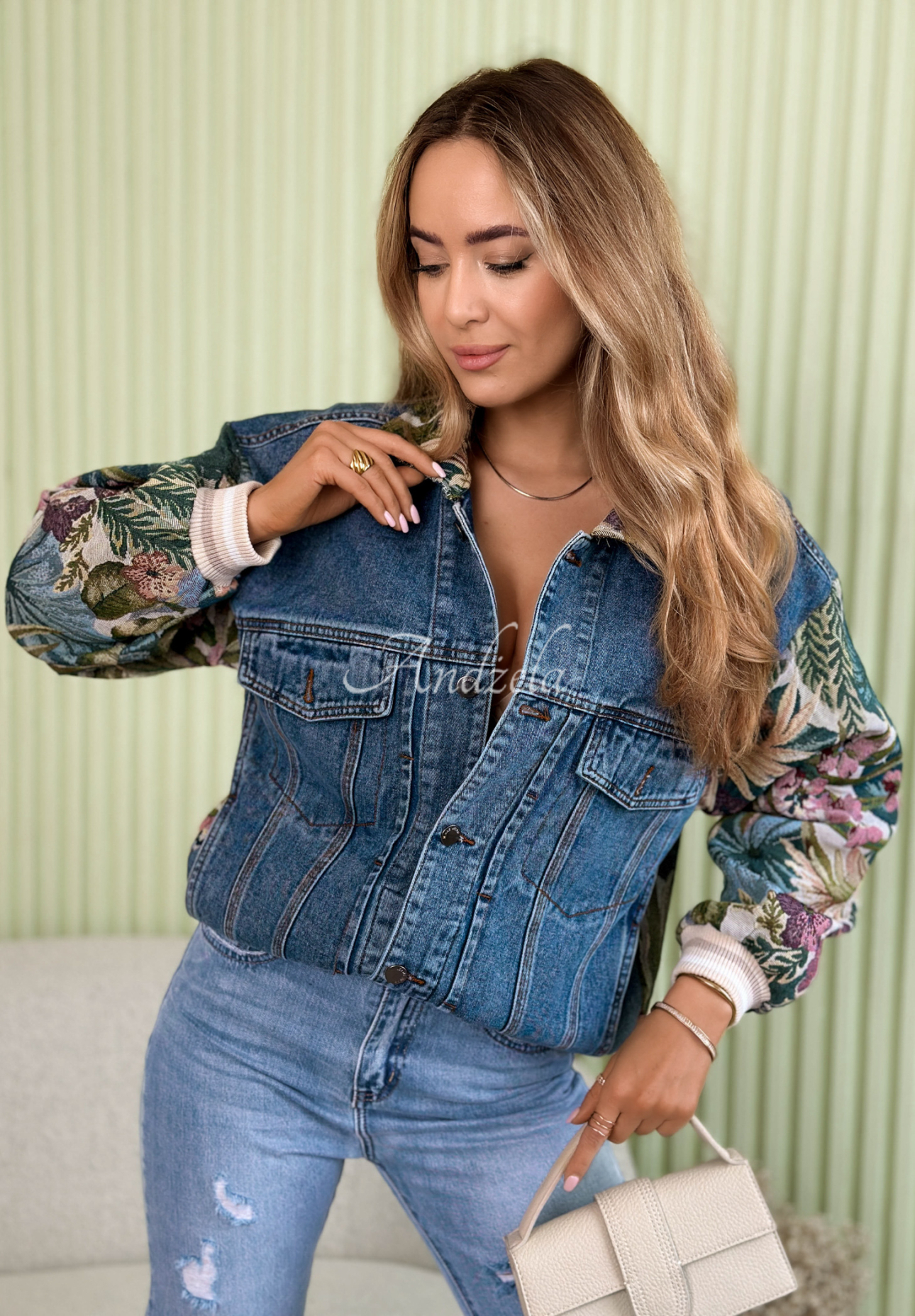 Geacă din denim cu inserții jacquard Leah