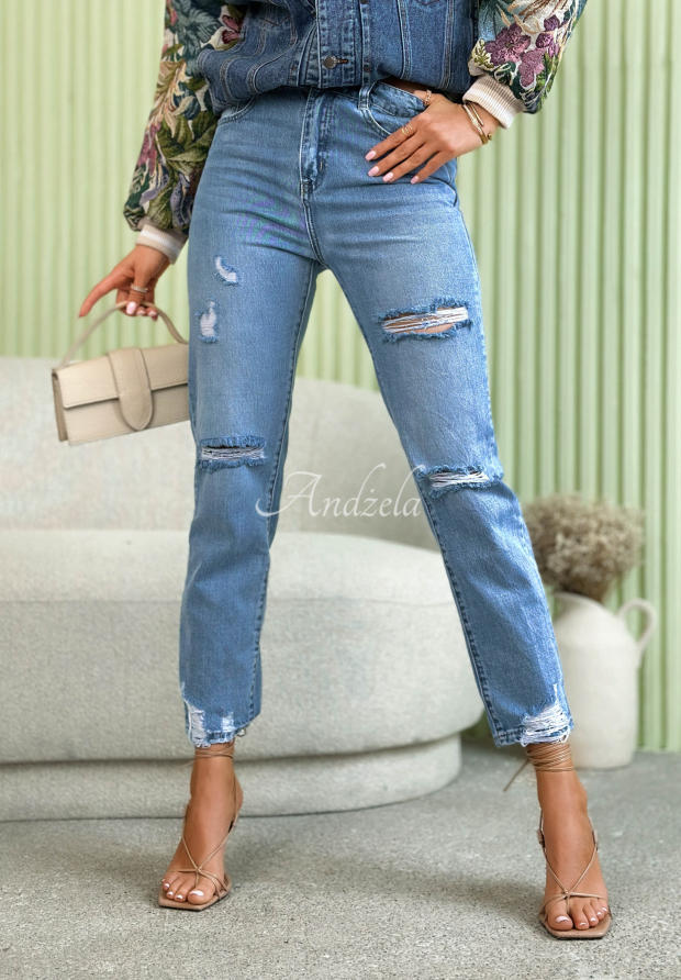 Blugi mom fit cu abraziuni Never Too Late