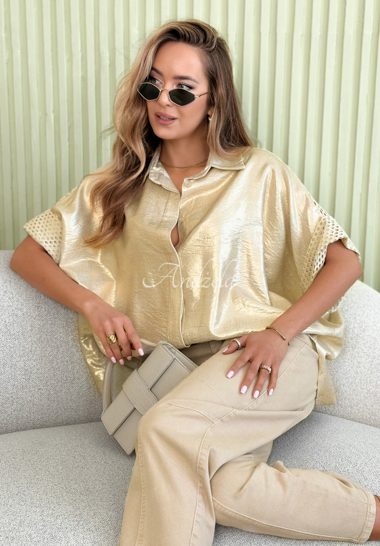 Cămașă oversize din viscoză cu elemente ajurate Celestine