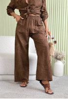 Haftowany Compleu Cămașă i Pantaloni wide leg Seraphelle mokka