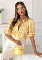 Kwiecista Cămașă z bufkami Jordyn de culoarea fisticului