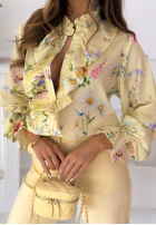 Kwiecista Cămașă z żabotem Miriam de culoarea fisticului