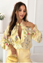 Kwiecista Cămașă z żabotem Miriam de culoarea fisticului