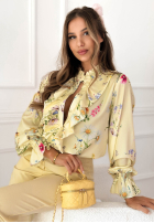 Kwiecista Cămașă z żabotem Miriam de culoarea fisticului